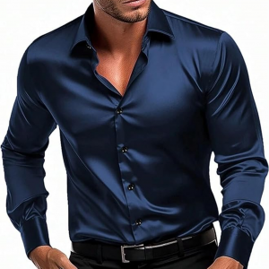 Men's Classic fit Plain Satin Casual Shirt for Men Full Sleeve