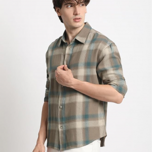 Men's Brown Checked Relaxed Fit Cotton Casual Shirt
