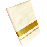 Mens Rich Jari Border 100% Cotton Cream Dhoti 4.00 Meters Double Mundu/Vesti